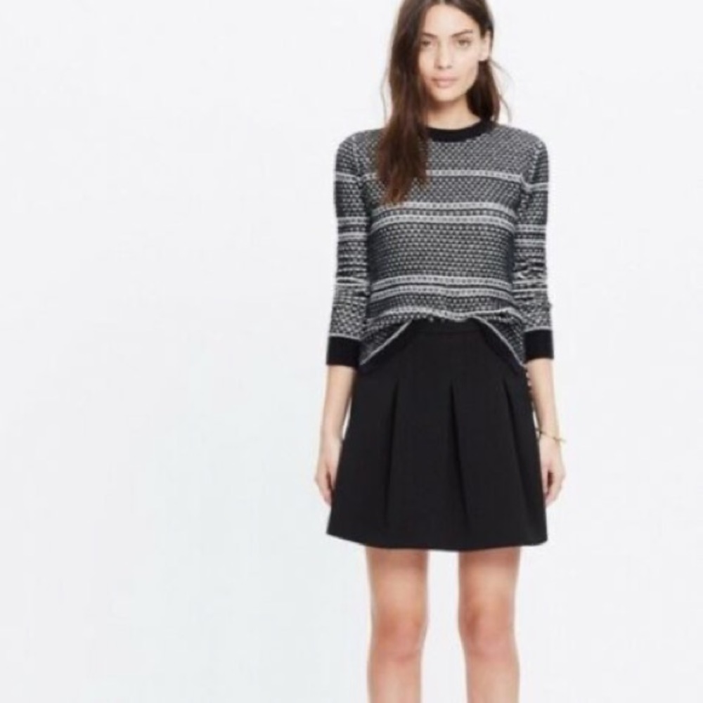 Madewell Jacquard Pleated Mini Skirt Black Size 12 NWT